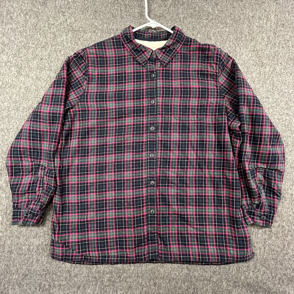 LL Bean Flannel Shirt Shacket Mens XL Sherpa Lined Fleece Red Black Plaid